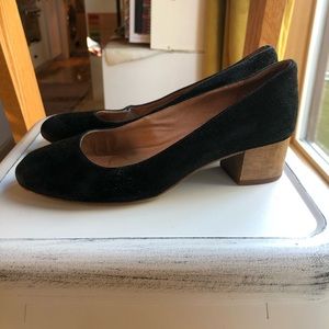 Madewell Ella Suede Pumps Block Heel Black 6